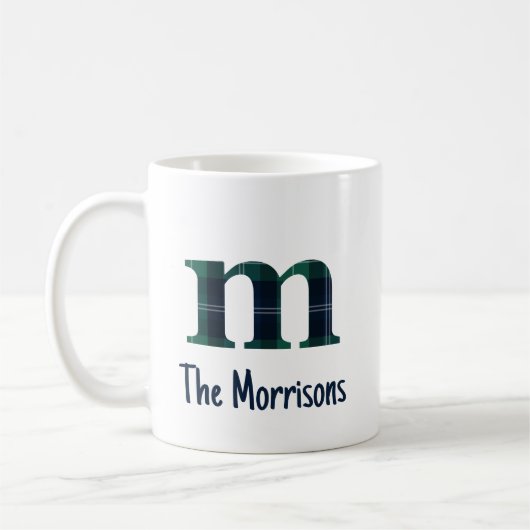 Plaid Print Kleine letter m Initiaal en naam Koffiemok (Links)