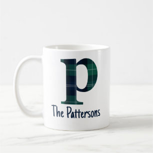 Plaid Print Kleine letter p Initiaal en naam Koffiemok