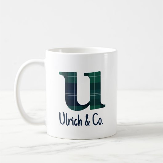 Plaid Print Kleine letter u Initiaal en naam Koffiemok (Links)