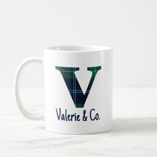 Plaid Print Kleine letter v Initiaal en naam Koffiemok (Links)