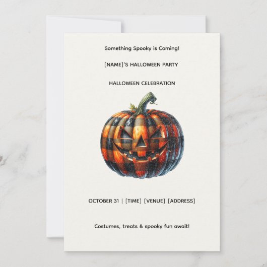 Plaid Pumpkin Halloween Party Invitation Kaart (Voorkant)
