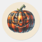Plaid Pumpkin Halloween Round Sticker (Voorkant)