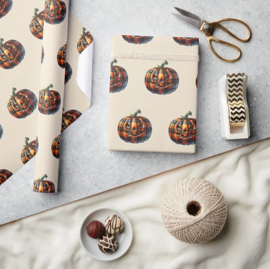 Plaid Pumpkin Halloween Wrapping Paper Cadeaupapier (Crafts)