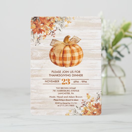 Plaid Pumpkin Thanksgiving Friendsgiving Kaart (Staand voorkant)