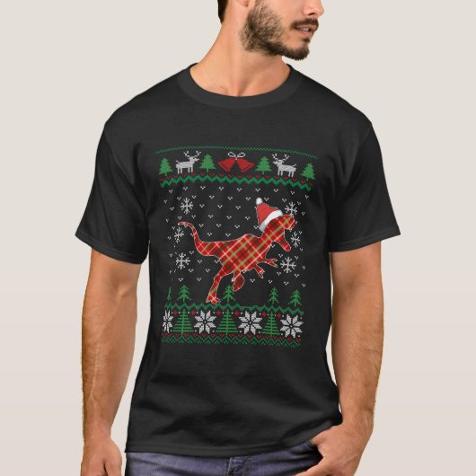 Plaid Raptor Santa Hat Velociraptor Dinosaur Ugly T-shirt (Voorkant)