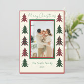  Plaid Red and Green Snowflakes & Christmas Trees  Feestdagenkaart (Staand voorkant)
