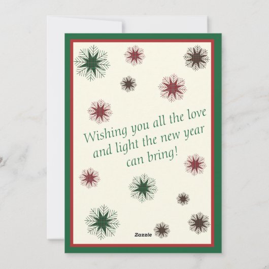 Plaid Red and Green Snowflakes & Christmas Trees Feestdagenkaart (Achterkant)