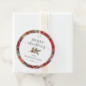 Plaid Red Check Elegant Merry Christmas Feestdagen Bedankjes Labels (In situ)