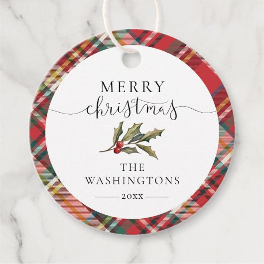 Plaid Red Check Elegant Merry Christmas Feestdagen Bedankjes Labels (Voorkant)