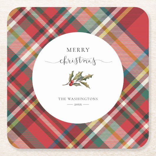 Plaid Red Check rustieke vrolijke kerst boerderij Kartonnen Onderzetters (Voorkant)