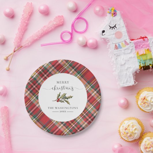 Plaid Red Check rustieke vrolijke kerst boerderij Papieren Bordje (Feest)