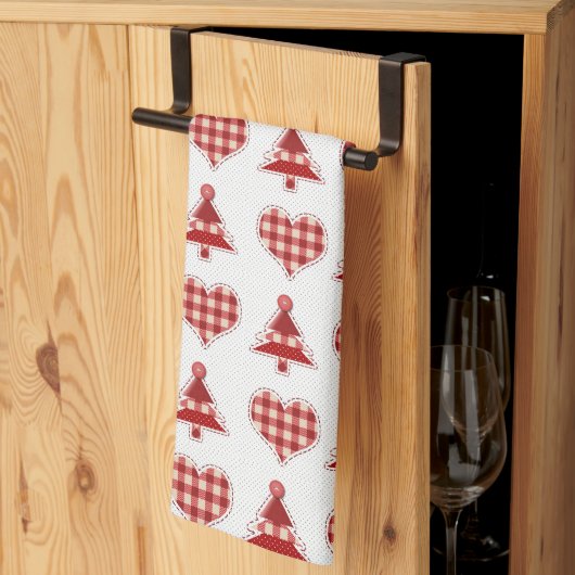 Plaid Red Christmas Trees and Hearts Pattern Theedoek (Derde Gevouwen)