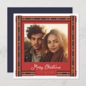 Plaid Red Ribbon Border Christmas Kaart (Voorkant / Achterkant)