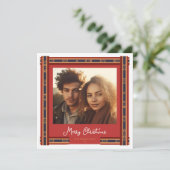 Plaid Red Ribbon Border Christmas Kaart (Staand voorkant)