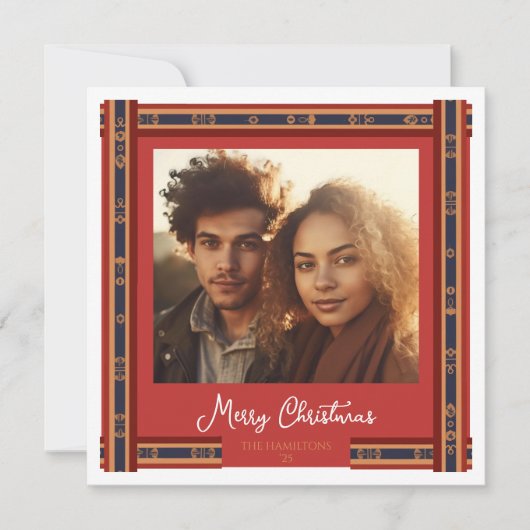 Plaid Red Ribbon Border Christmas Kaart (Voorkant)