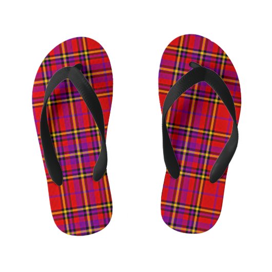 Plaid Red Tartan Swahili Geruit Patroon-54813 Kinder Teenslippers (Voetbed)