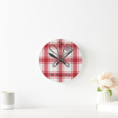 Plaid Red & White Custom Name Gift Ronde Klok (Huis)