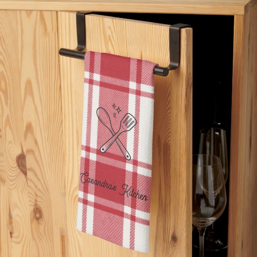 Plaid Red & White Custom Name Gift Theedoek (Derde Gevouwen)