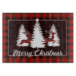 Plaid Reindeer and Pine Trees Christmas Scene Snijplank