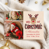 Plaid Reindeer Baby First Christmas 2 Photo  Feestdagenkaart