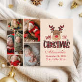 Plaid Reindeer Baby First Christmas 6 Photo Feestdagenkaart