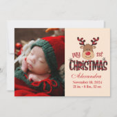 Plaid Reindeer Baby First Christmas Photo  Feestdagenkaart (Voorkant)