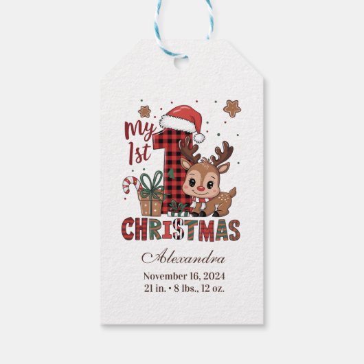Plaid Reindeer First Christmas Cadeaulabel (Achterkant)