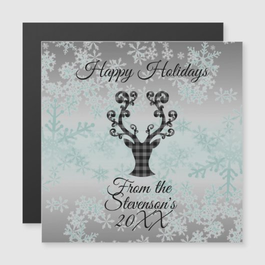 Plaid Reindeer Snowflakes kerst Magnetic Card (Voorkant / Achterkant)
