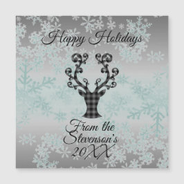 Plaid Reindeer Snowflakes kerst Magnetic Card