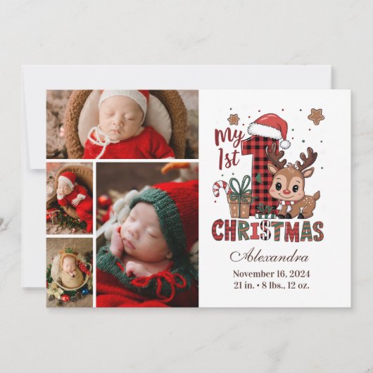 Plaid rendier 4 foto eerste kerst feestdagenkaart (Voorkant)