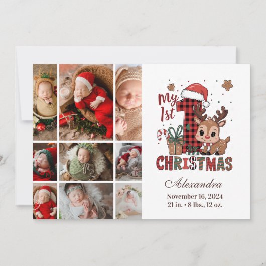 Plaid rendier 9 foto eerste kerst feestdagenkaart (Voorkant)
