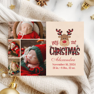 Plaid Rendier Baby Eerste Kerst 4 Foto Feestdagenkaart