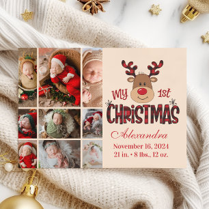 Plaid rendier Baby Eerste Kerst 9 Foto Feestdagenkaart