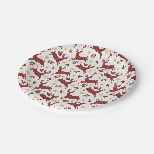 Plaid Rendier Christmas Party Papieren Borden Papieren Bordje (Gekanteld)