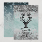 Plaid Rendier Sneeuwvlokken Kerstmis Gepersonalise Feestdagenkaart (Voorkant / Achterkant)