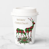 Plaid Rendieren Vrolijk kerstfeest & groen Papieren Bekers (Achterkant)