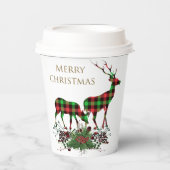 Plaid Rendieren Vrolijk kerstfeest & groen Papieren Bekers (Voorkant)