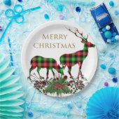 Plaid Rendieren Vrolijk kerstfeest & groen Papieren Bordje (Feest)