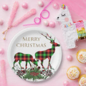 Plaid Rendieren Vrolijk kerstfeest & groen Papieren Bordje (Feest)