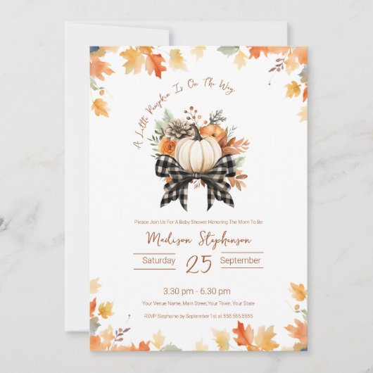 Plaid Ribbon Little Pumpkin op de weg QR-code Kaart (Voorkant)