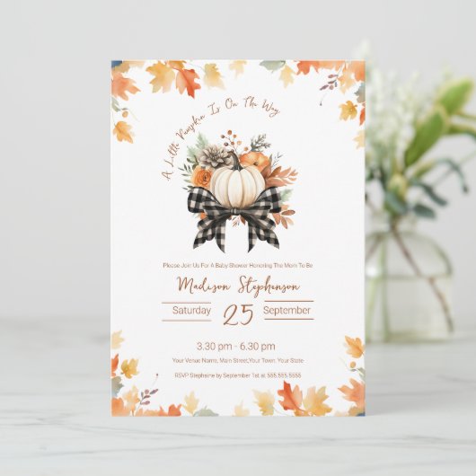 Plaid Ribbon Little Pumpkin op de weg QR-code Kaart (Staand voorkant)