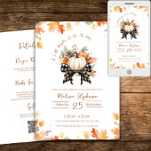 Plaid Ribbon Little Pumpkin op de weg QR-code Kaart