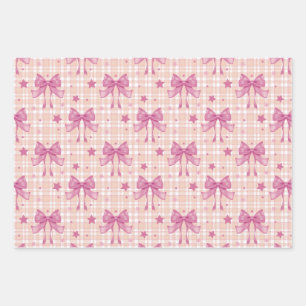Plaid Ribbons en Sterren Inpakpapier Vel