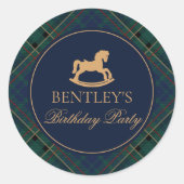 Plaid Rocking Horse Birthday Party Envelope Seal Ronde Sticker (Voorkant)