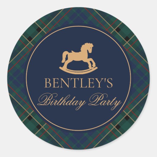 Plaid Rocking Horse Birthday Party Envelope Seal Ronde Sticker (Voorkant)
