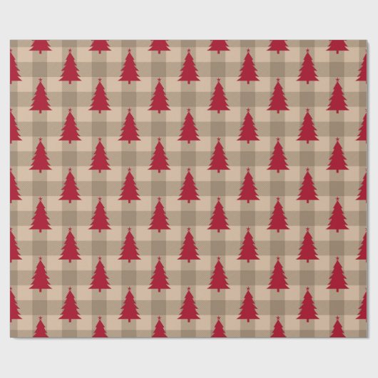 Plaid Rode Kerstbomen Patroon Cadeaupapier (Vlak)
