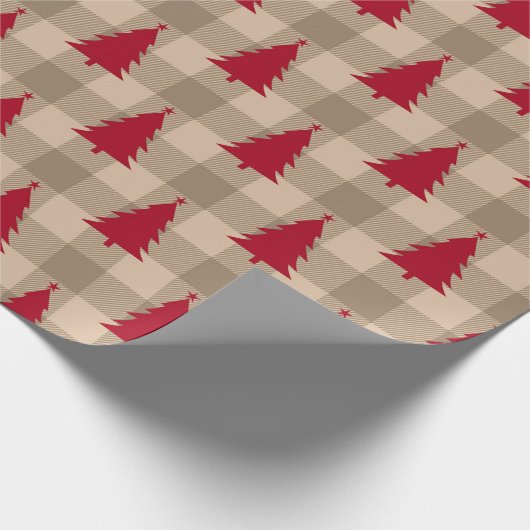 Plaid Rode Kerstbomen Patroon Cadeaupapier (Hoek)
