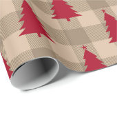 Plaid Rode Kerstbomen Patroon Cadeaupapier (Rol Hoek)