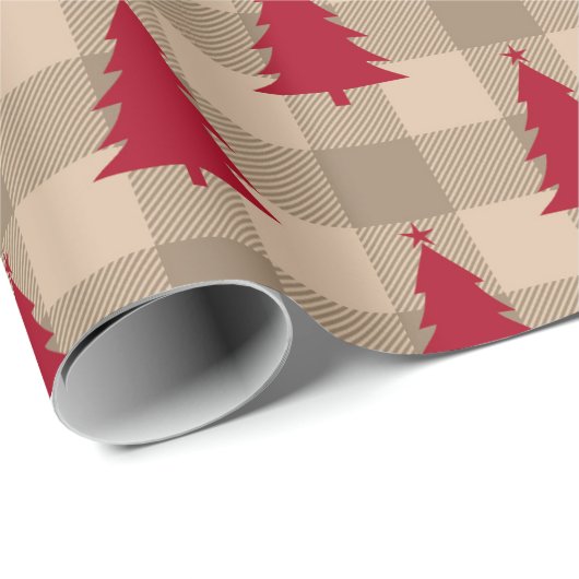 Plaid Rode Kerstbomen Patroon Cadeaupapier (Rol Hoek)
