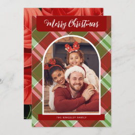 Plaid Rode Poinsettias Kerstmis Gepersonaliseerde  Feestdagenkaart